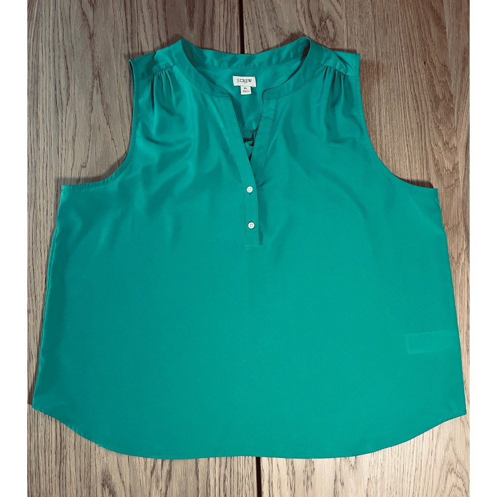 J.Crew Sleeveless Henley Blouse Womens XL Green Classic Preppy Office Wear Top